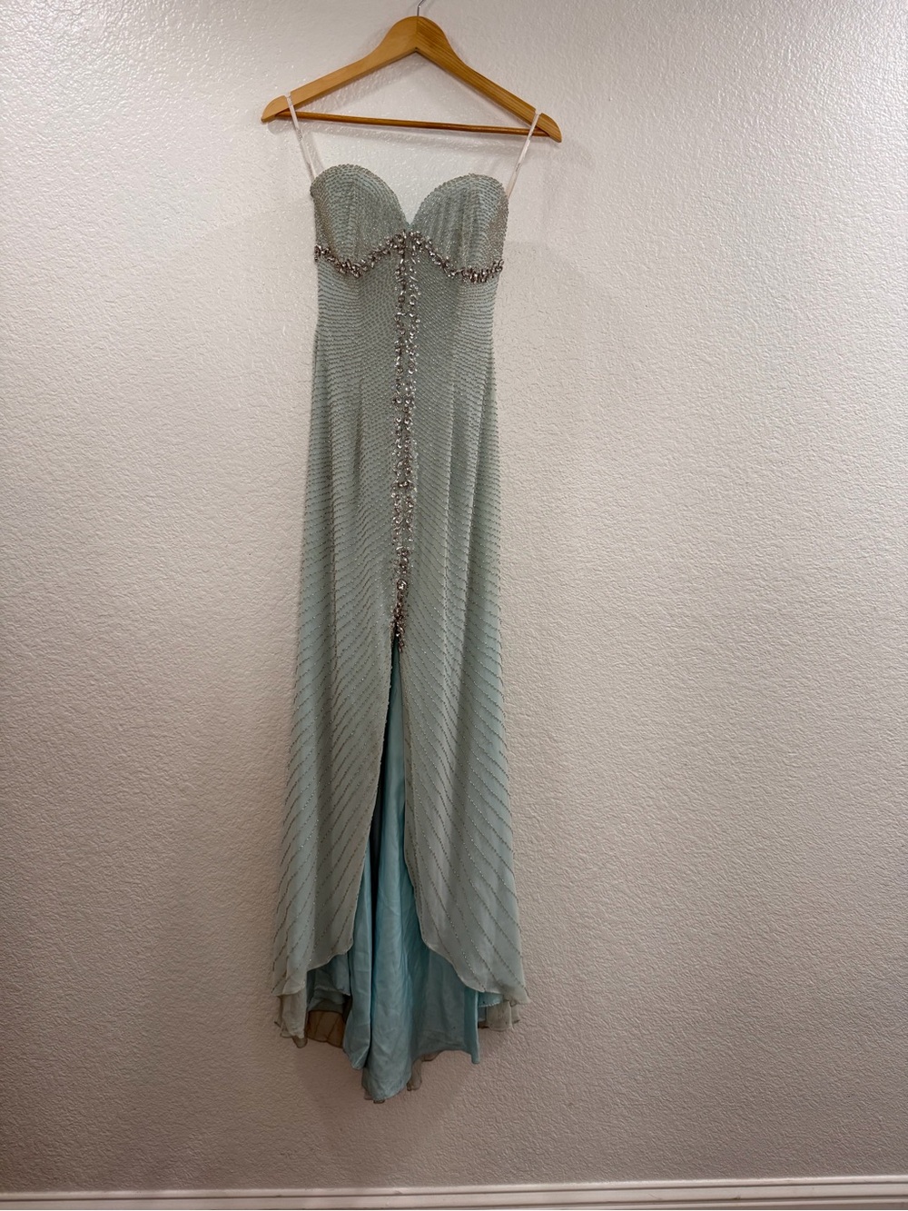 Tony Bowls Beaded Mint Strapless Evening Gown